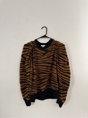 Leith Black and Brown Tiger Stripe Crewneck Sweater